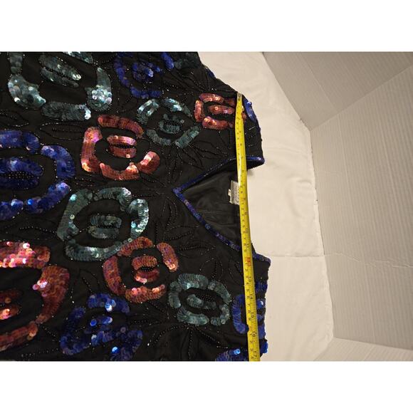 Vintage Stenay Sz L Sequin Chiffon Beaded 100% Silk Blouse Black Festive Boho - Picture 8 of 10